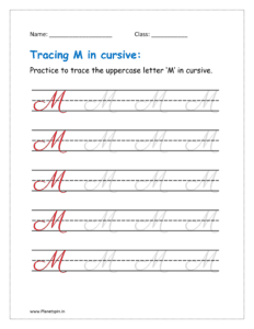 4. Trace uppercase letter M in cursive writing