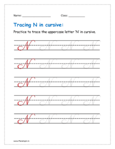 4. Trace uppercase letter N in cursive writing