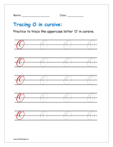 4. Trace uppercase letter O in cursive writing in free printable worksheet pdf