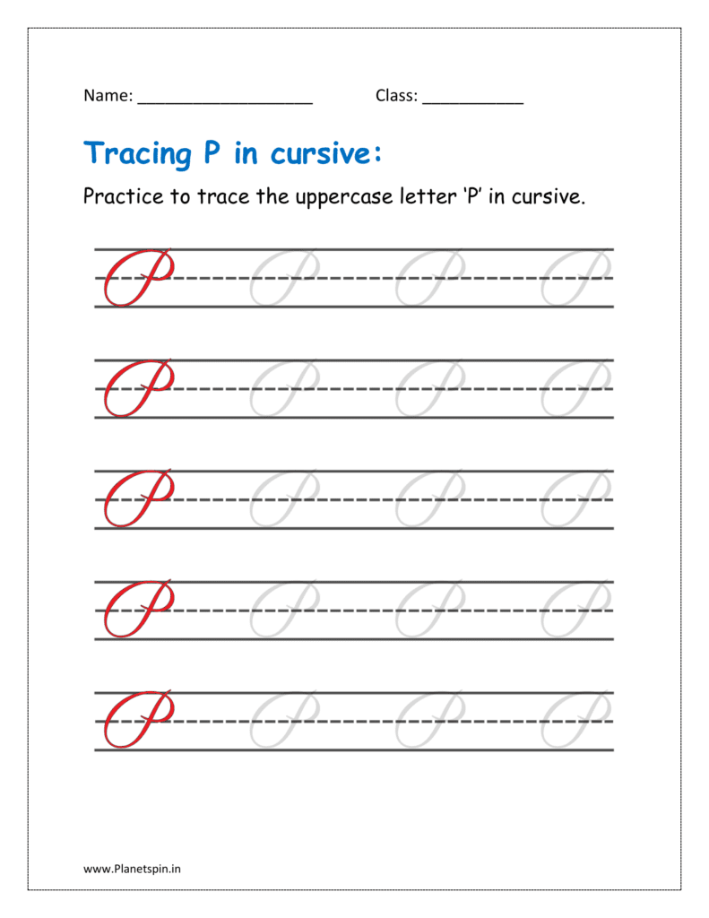 4. Trace uppercase letter P in cursive writing