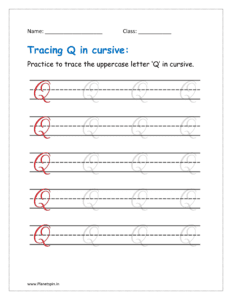 4. Trace uppercase letter Q in cursive writing in free printable worksheet pdf