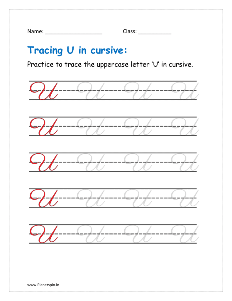 4. Trace uppercase letter U in cursive writing