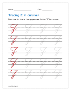 4. Trace uppercase letter Z in cursive writing in free printable worksheet