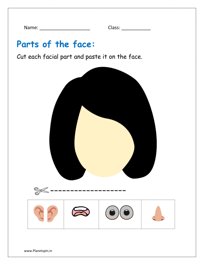 Cut each facial part and paste it in the given printable worksheet