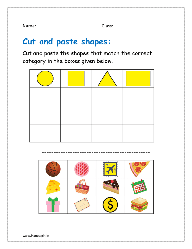 Cut and paste the shapes that match the correct category in the boxes given below