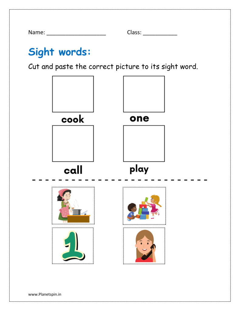 Cut and paste the correct picture to its sight word given in the worksheets pdf for free