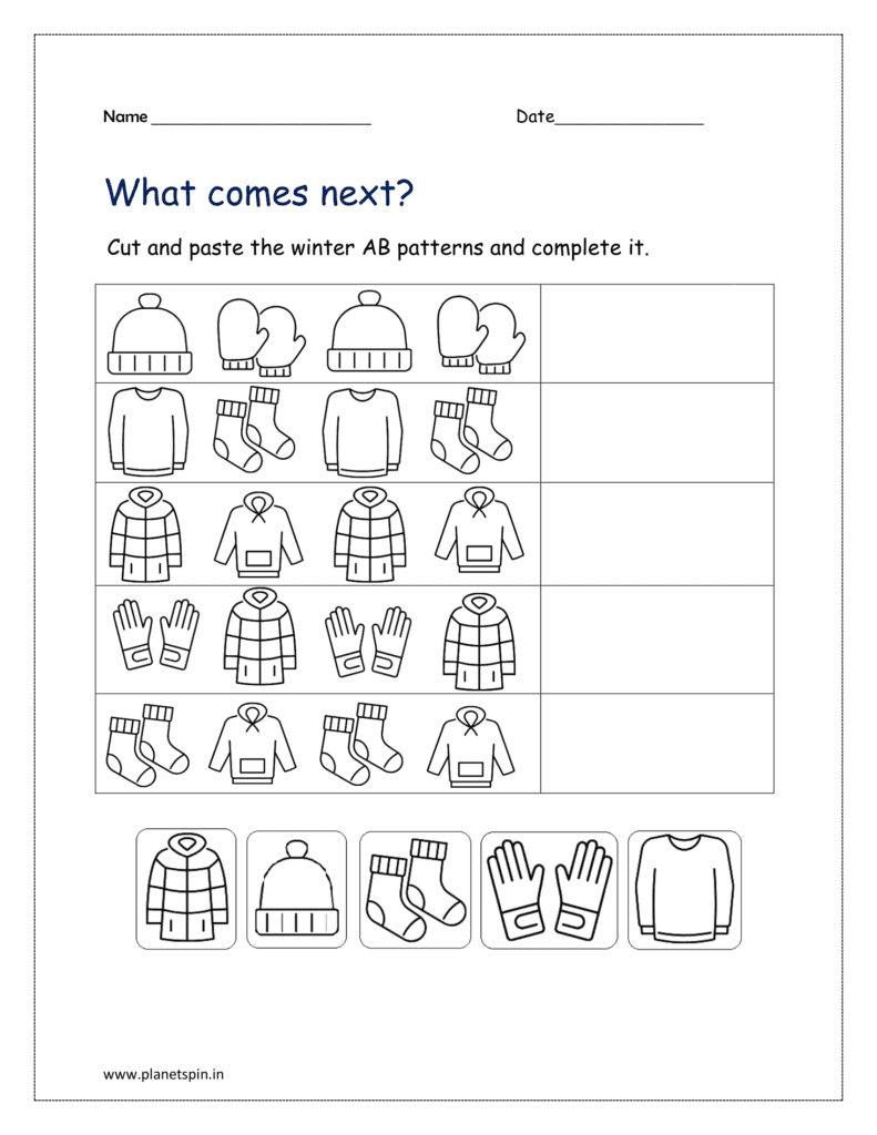 Cut and paste the winter AB patterns and complete it