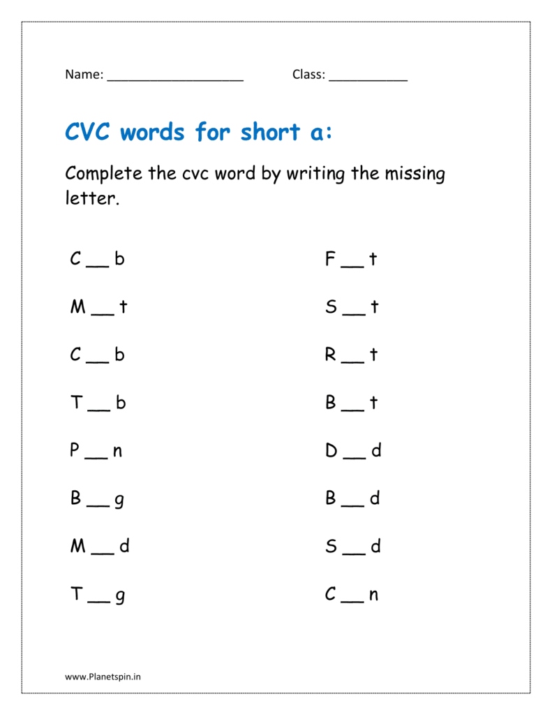 a: Complete the cvc word by writing the missing letter