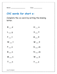 e: Complete the cvc word by writing the missing letter