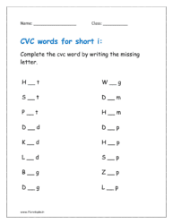 i: Complete the cvc words by writing the missing letter  in the free kindergarten worksheets pdf