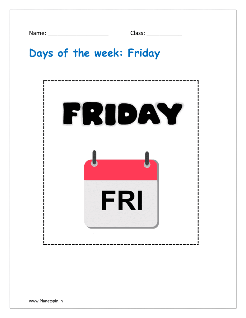 free printable Days of the week flashcards: Friday