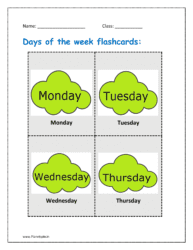 free printable Days of the week flashcards: Monday. Tuesday, Wednesday, Thursday