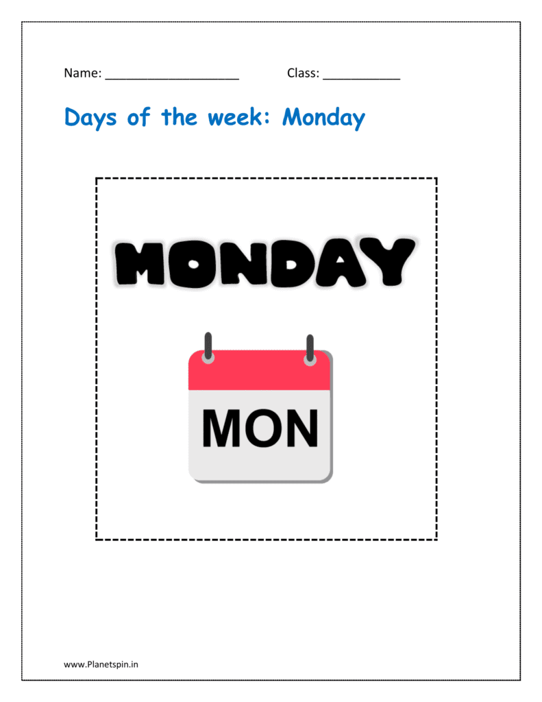 Days of the week flashcards: Monday