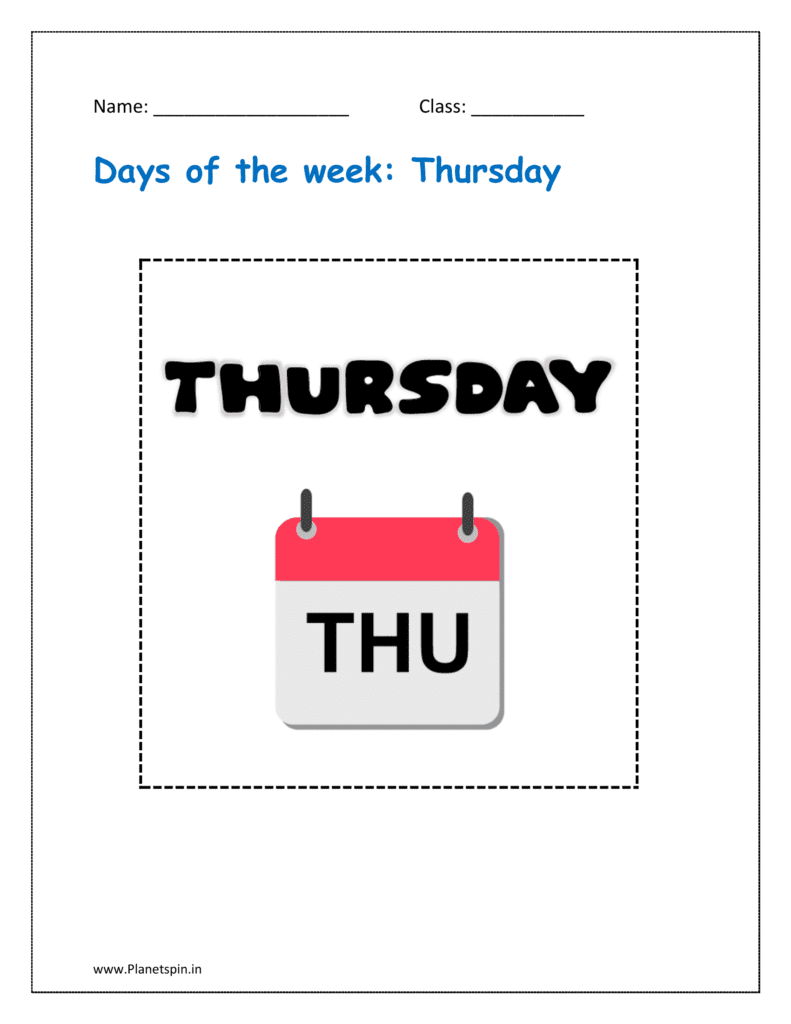 Days of the week flashcards: Thursday