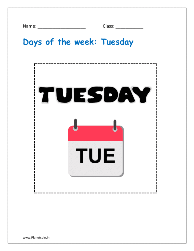 free printable Days of the week flashcards: Tuesday