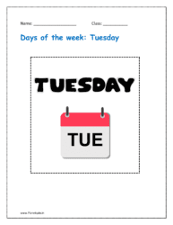 free printable Days of the week flashcards: Tuesday