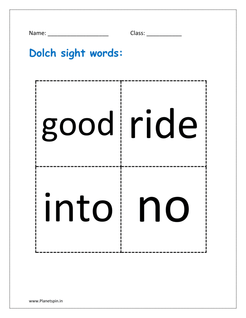 Dolch sight words: good, ride, into, no