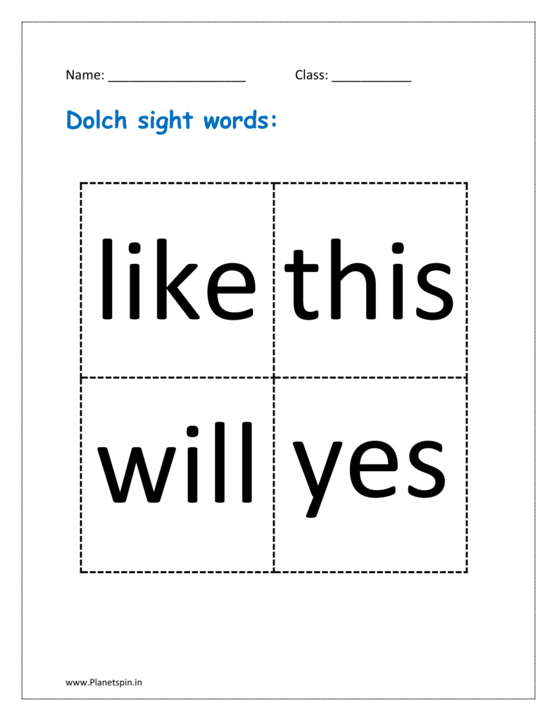 Dolch sight words: like, this, will, yes