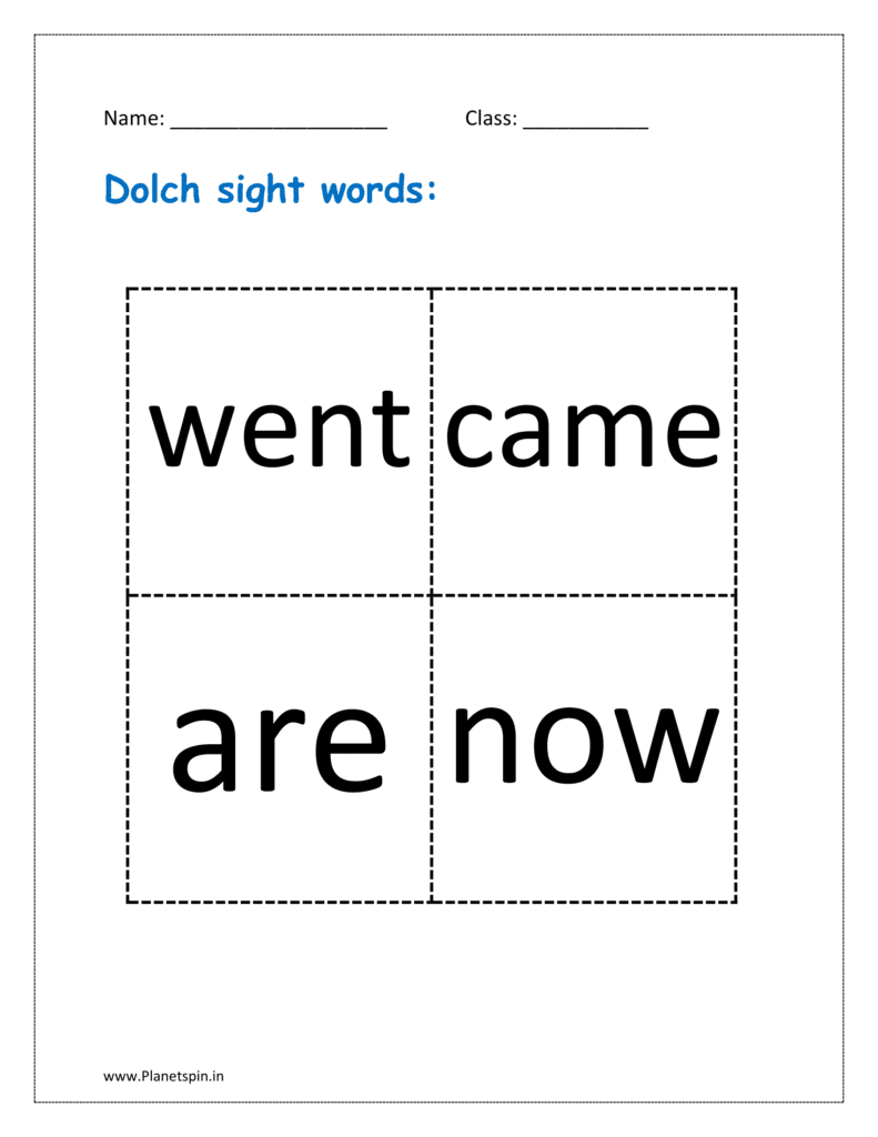 Dolch sight words: went, came, are, now