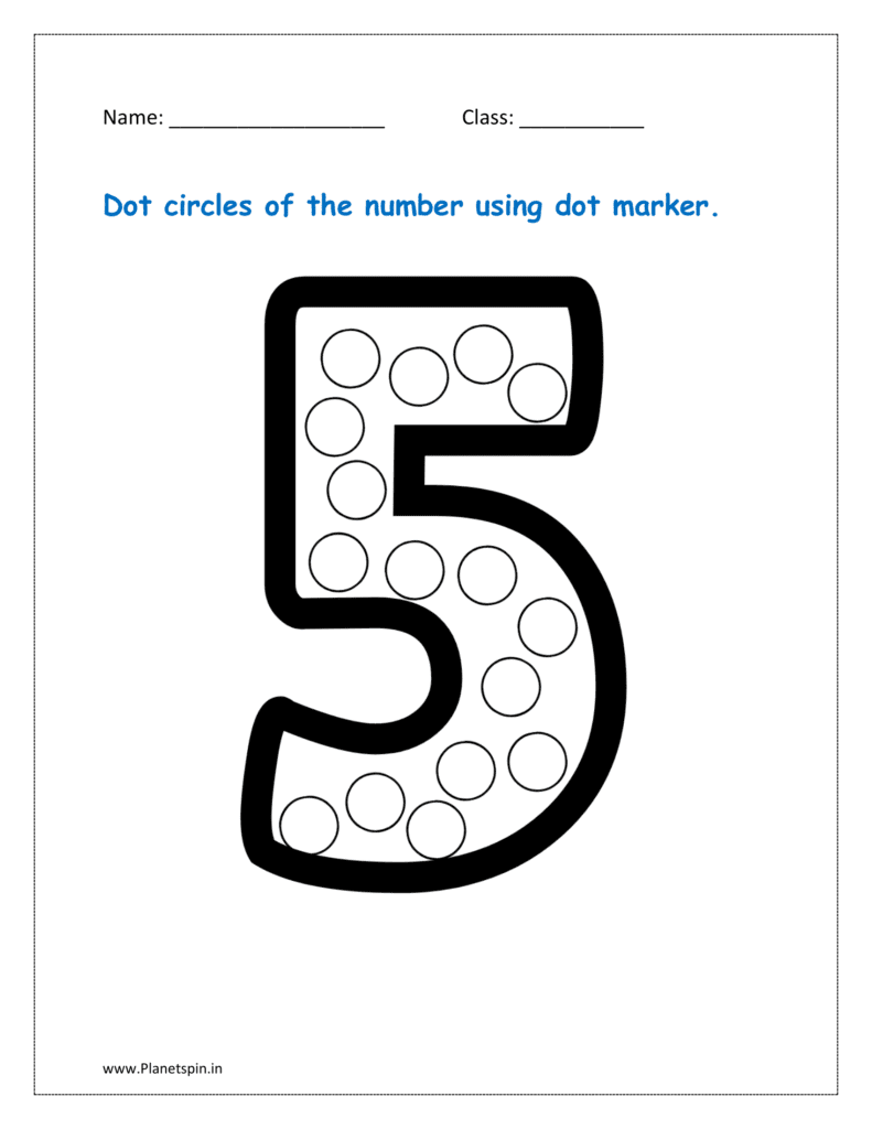 5: Dot circles of the number 5 using dot marker