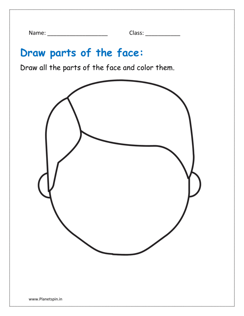 Parts of the face printable worksheet for grade 1