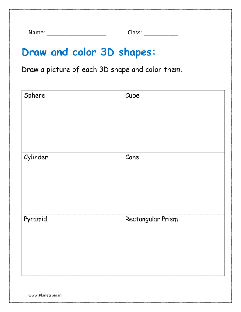 Draw a picture of each 3D shape and color them.