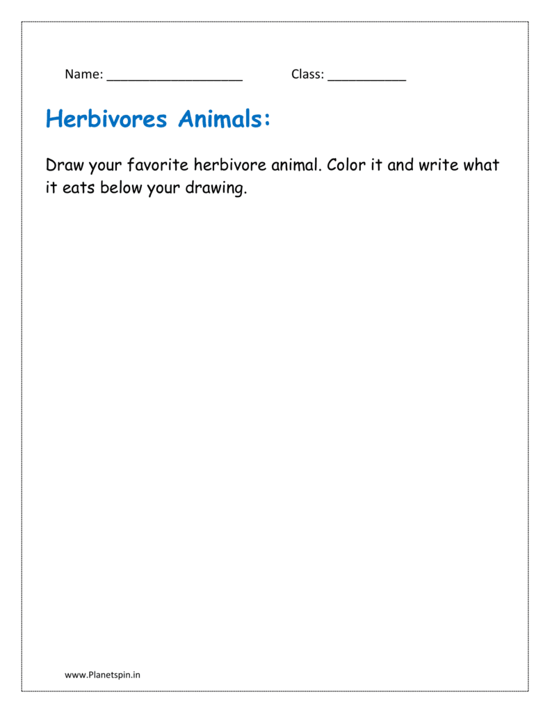 Draw your favorite herbivore animal. Color it and write what it eats below your drawing.