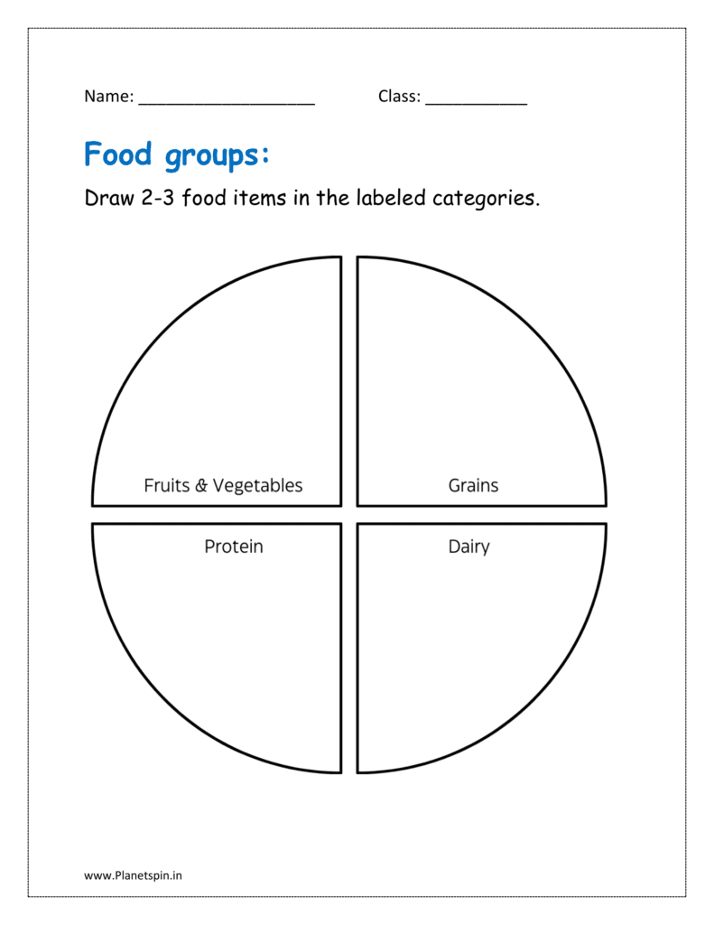 Draw 2-3 food items in the labeled categories.