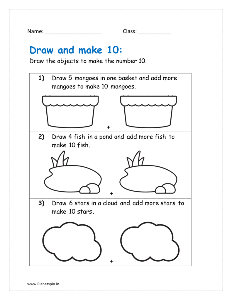 Draw the objects to make the number 10. 