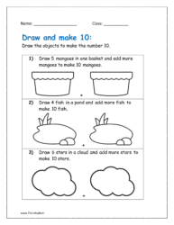 Draw the objects to make the number 10. 