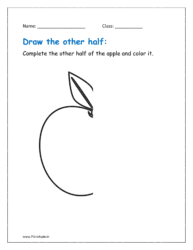 Complete the other half of the apple and color it in the given printable worksheet.