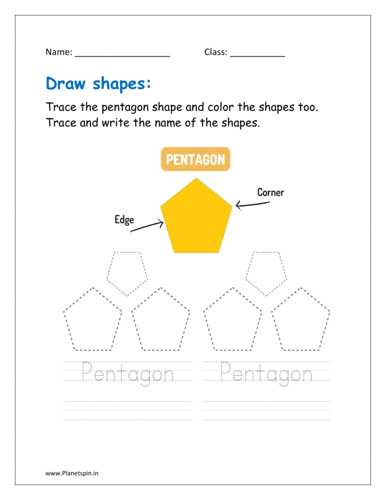 Draw the pentagon shape and color the shapes too. 