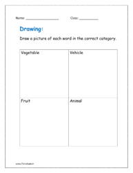 Draw a picture of each word in the correct category (classifying words worksheets for grade 1)