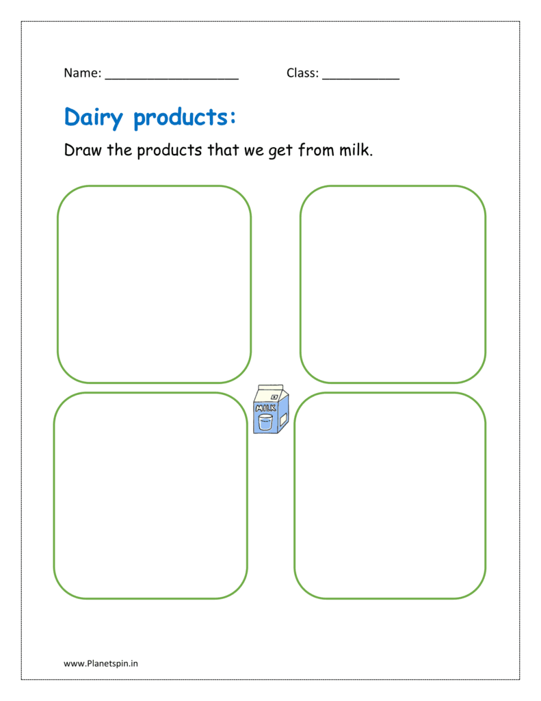 Draw the products that we get from milk.