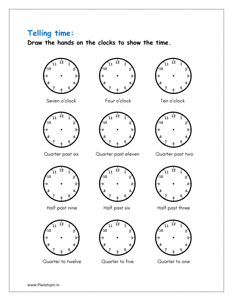 Free Printable Telling Time Worksheets Grade 1 