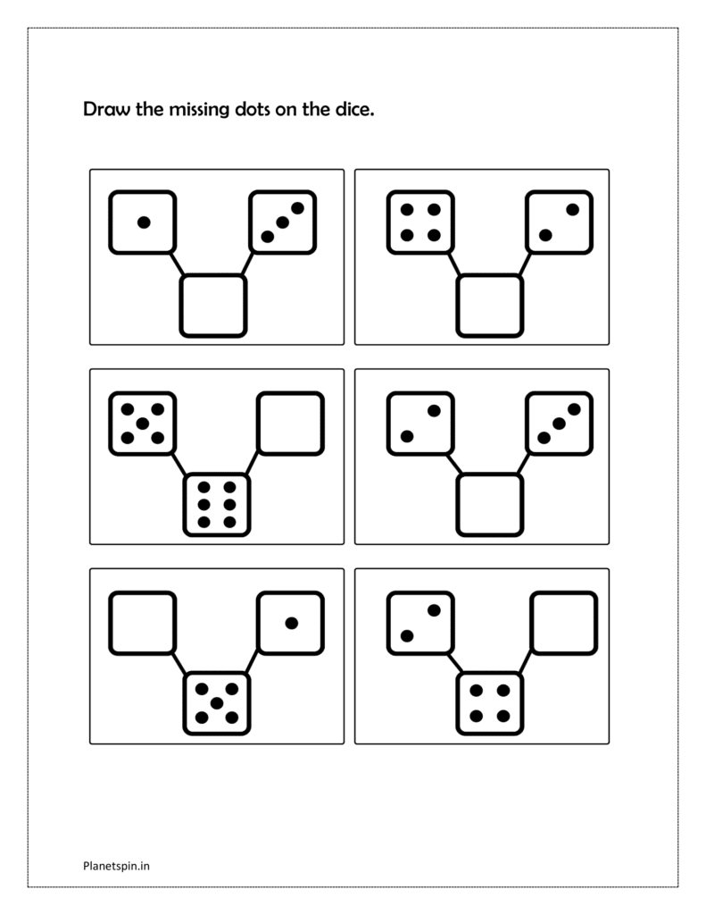 Draw the missing dots on the dice