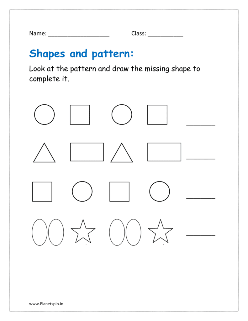 Look at the patterns and draw the missing shape to complete it in the kindergarten worksheet.