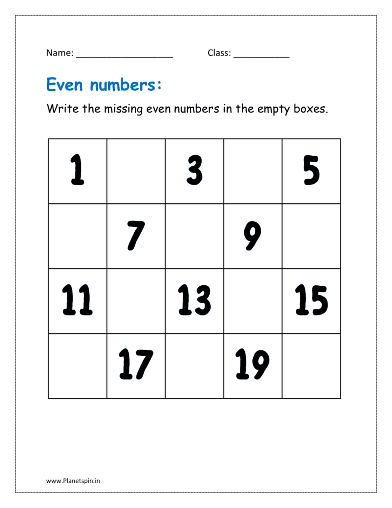 Odd & even numbers worksheet for kindergarten | Planetspin.in