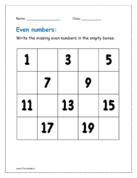 Write the missing even numbers in the empty boxes
