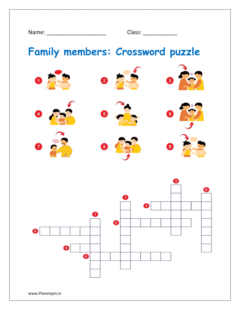 Family members matching: Crossword puzzle