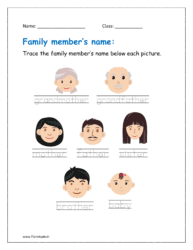 Trace the family member’s name below each picture.