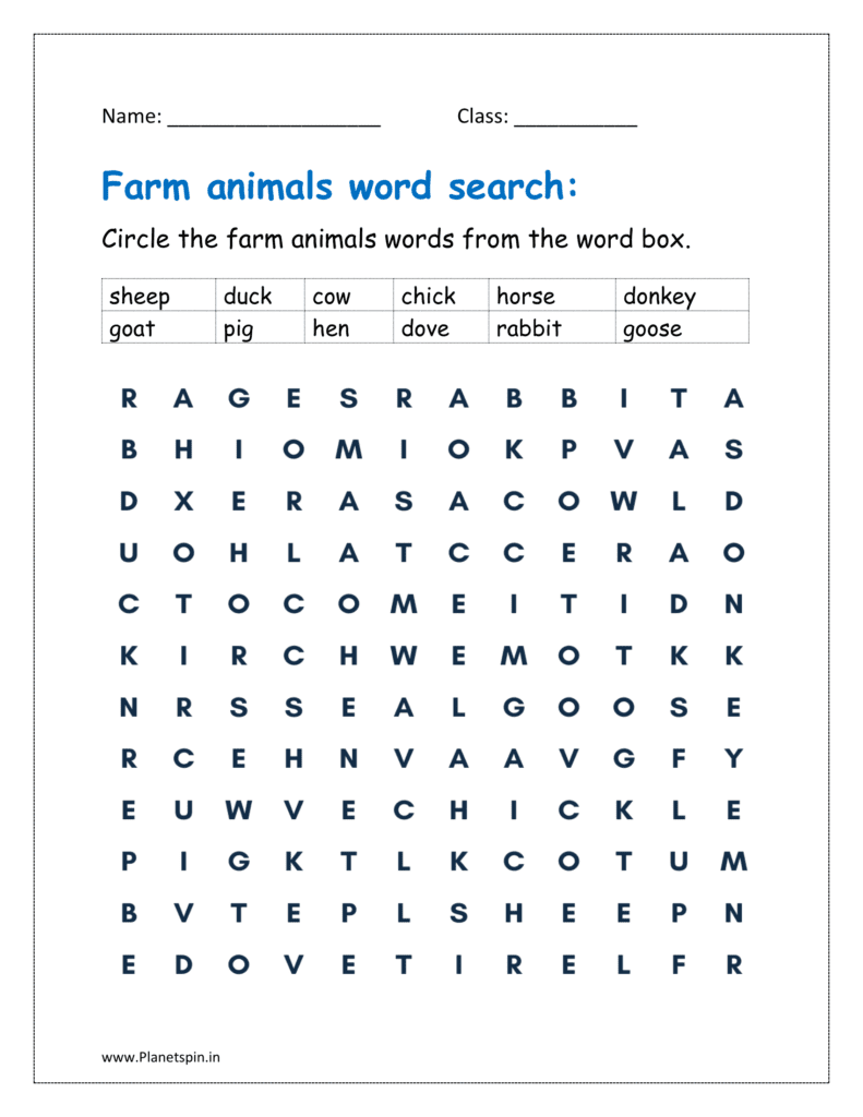 Farm animals words