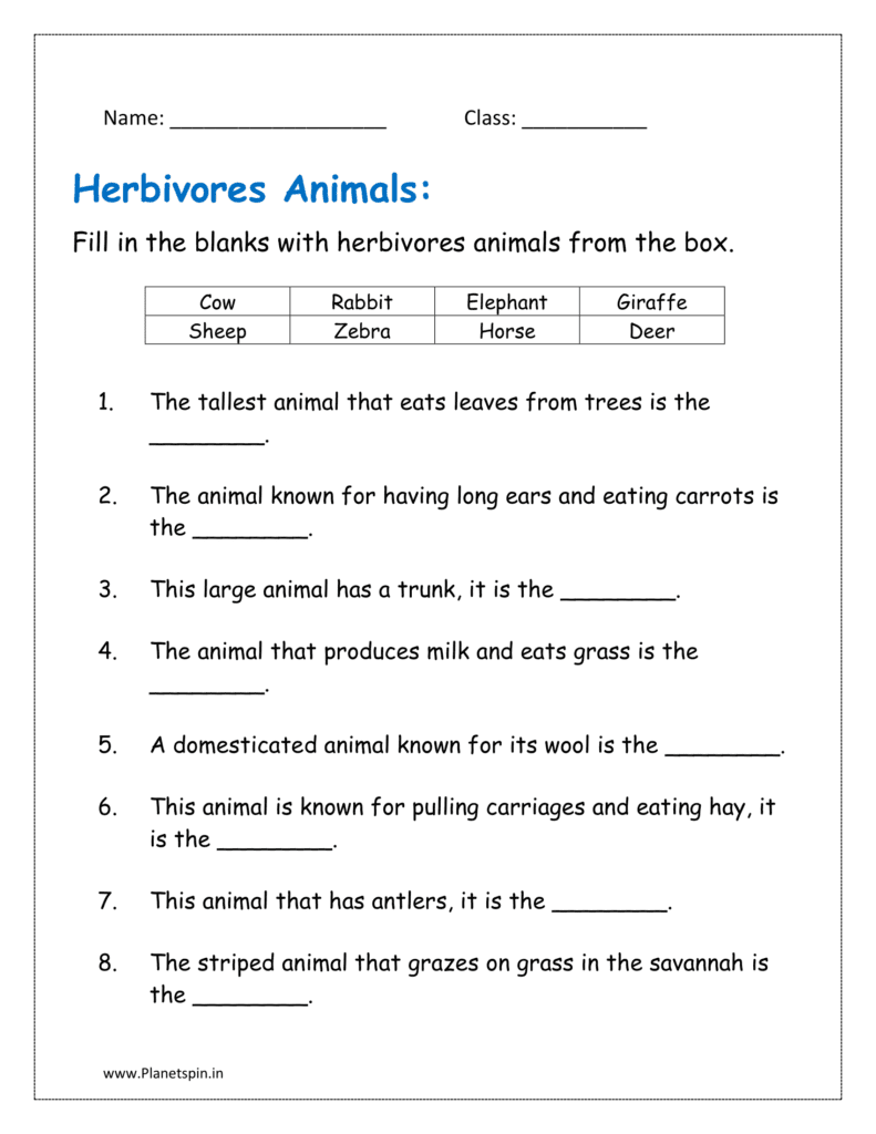 Fill in the blanks with herbivores animals from the box.