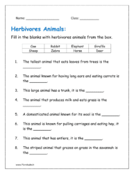 Fill in the blanks with herbivores animals from the box.
