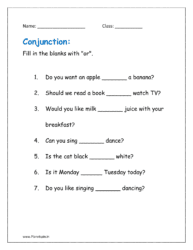 Fill in the blanks with "or" (conjunction worksheets for grade 1 pdf)