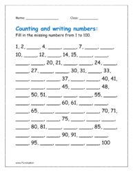 Fill in the missing numbers from 1 to 100.