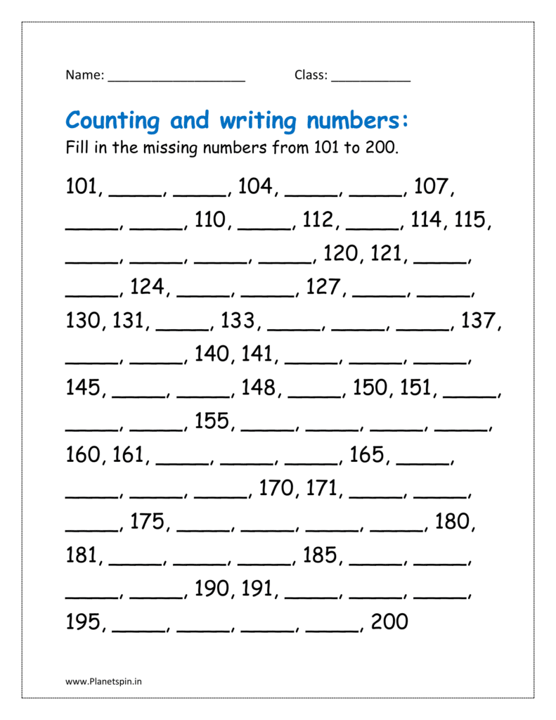 Numbers 1-100 worksheets for grade 1