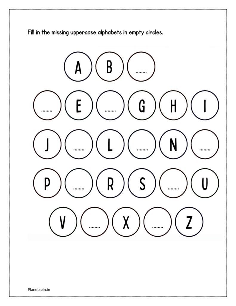 Circles: Fill in the missing uppercase alphabets in empty circles