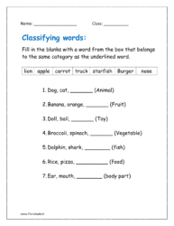 Fill in the blanks with a word from the box that belongs to the same category as the underlined word.