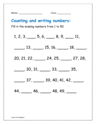 Fill in the missing numbers from 1 to 50.